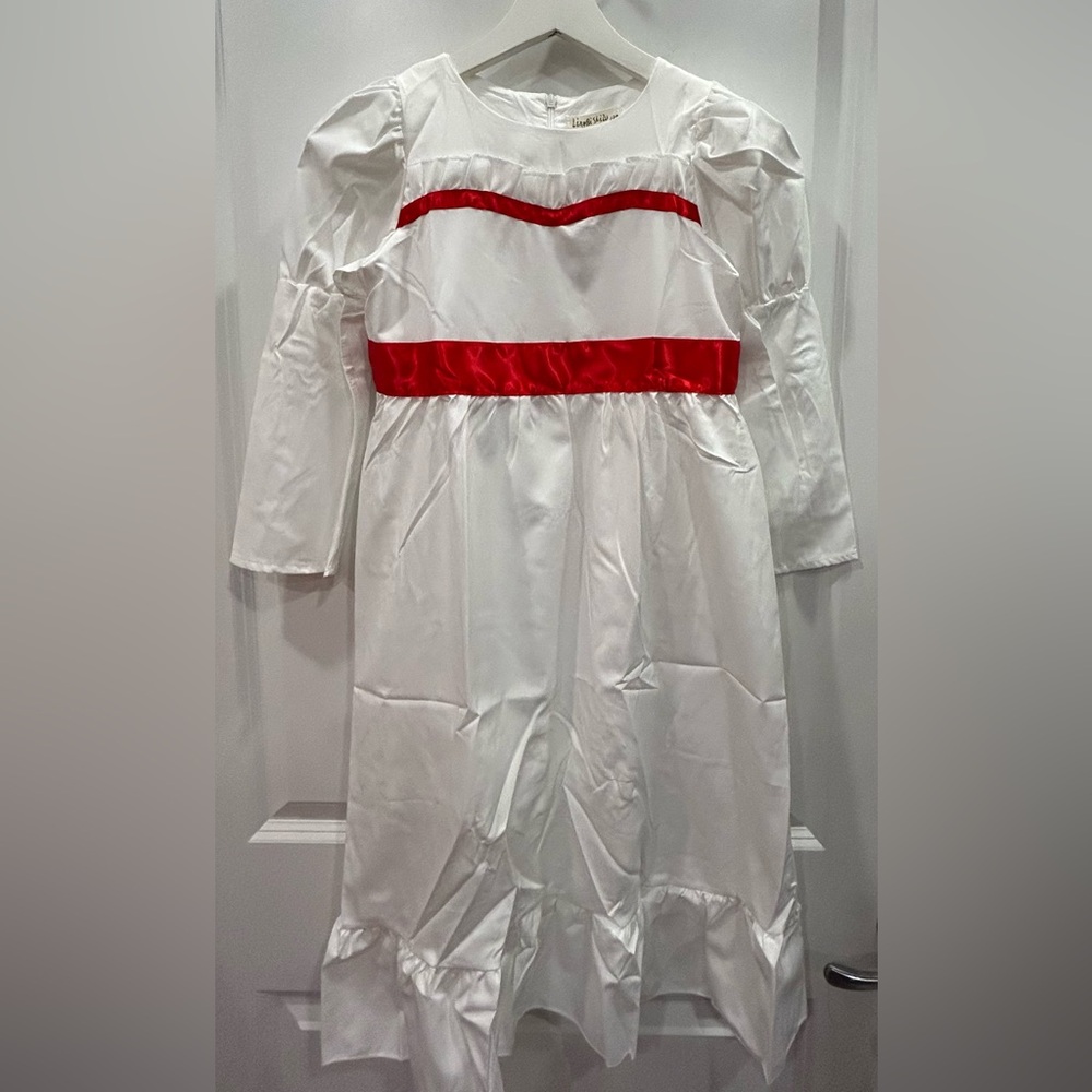 Ling Qi Shi Zu Girls Dress Up Pretend Costume Cosplay Dress White Red Ribbon NWT